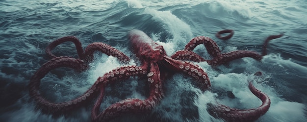 Free photo gigantic kraken resurfacing from ocean