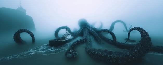 Free Photo gigantic kraken resurfacing from ocean