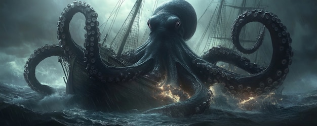 Free Photo gigantic kraken resurfacing from ocean