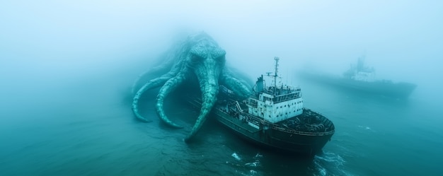 Free photo gigantic kraken resurfacing from ocean