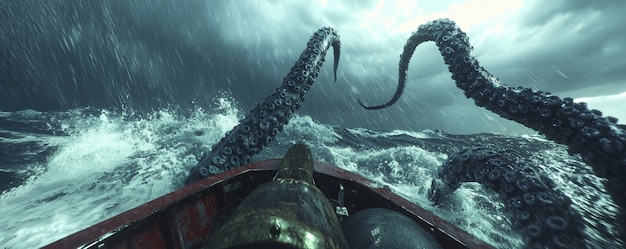 Free Photo gigantic kraken resurfacing from ocean