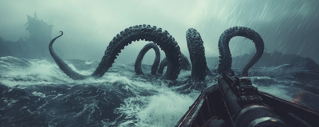 Free Photo gigantic kraken resurfacing from ocean