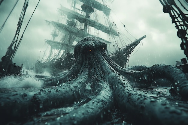 Gigantic kraken during storm