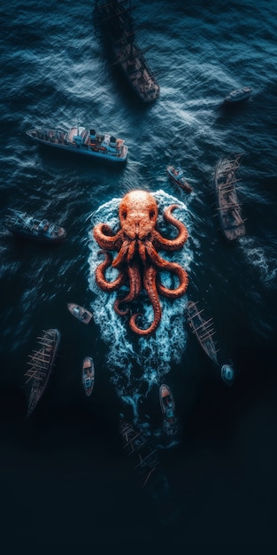 Gigantic kraken during storm