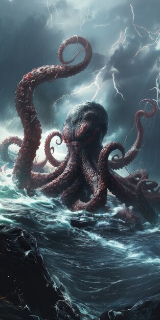 Gigantic kraken during storm