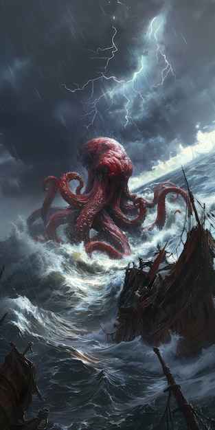 Gigantic kraken during storm