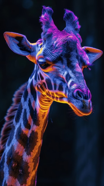 Free photo giraffes in neon lights