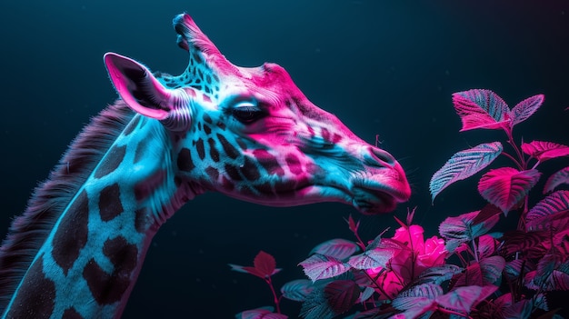 Free Photo giraffes in neon lights