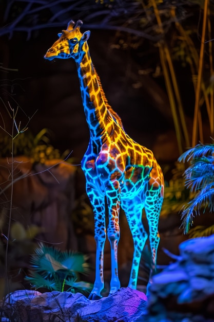 Free photo giraffes in neon lights