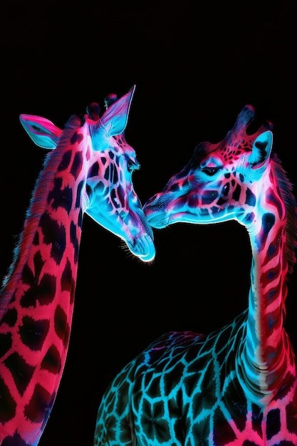 Free photo giraffes in neon lights