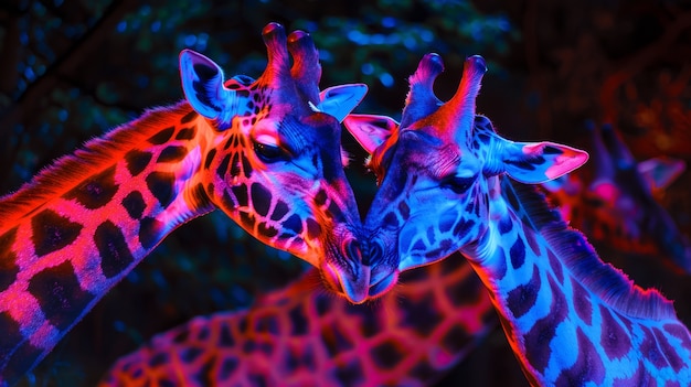 Free photo giraffes in neon lights