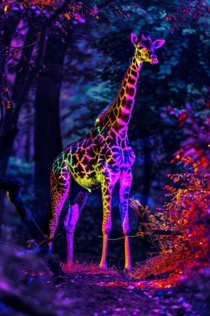 Giraffes in neon lights