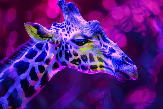 Free photo giraffes in neon lights