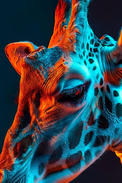 Free photo giraffes in neon lights