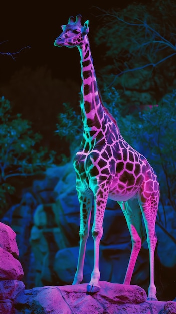 Free Photo giraffes in neon lights