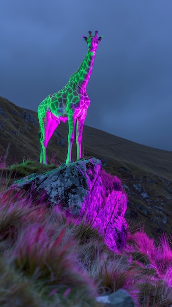 Free Photo giraffes in neon lights