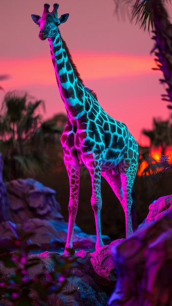 Free Photo giraffes in neon lights