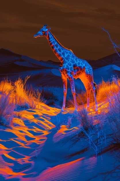 Free photo giraffes in neon lights