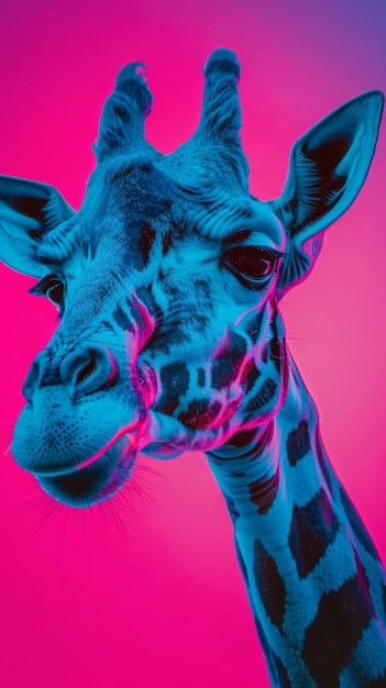 Free photo giraffes in neon lights