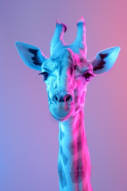 Free photo giraffes in neon lights