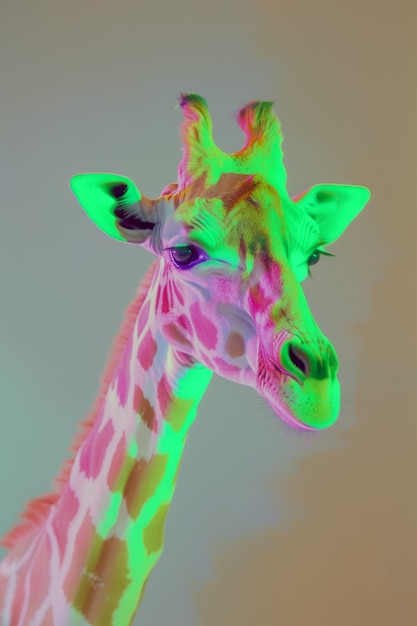 Free photo giraffes in neon lights