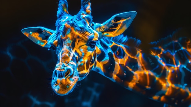 Free photo giraffes in neon lights