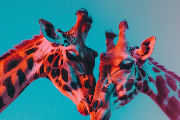 Giraffes in neon lights