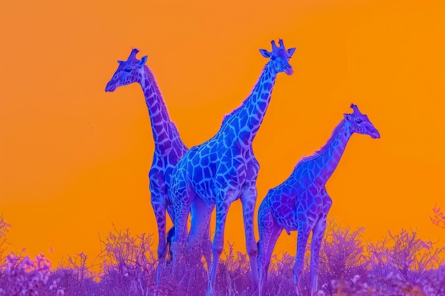 Free Photo giraffes in neon lights