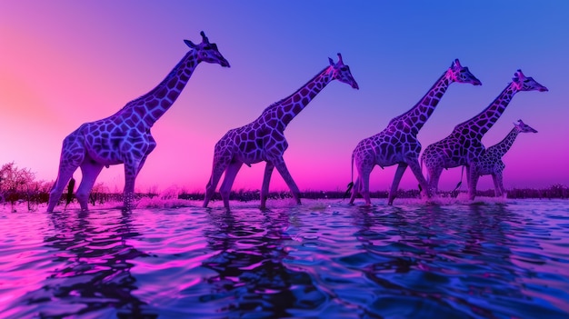 Giraffes in neon lights