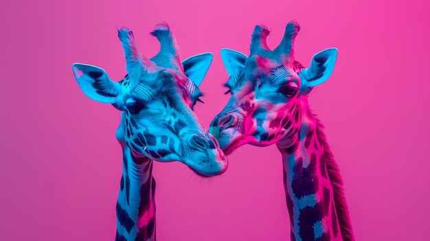 Free photo giraffes in neon lights