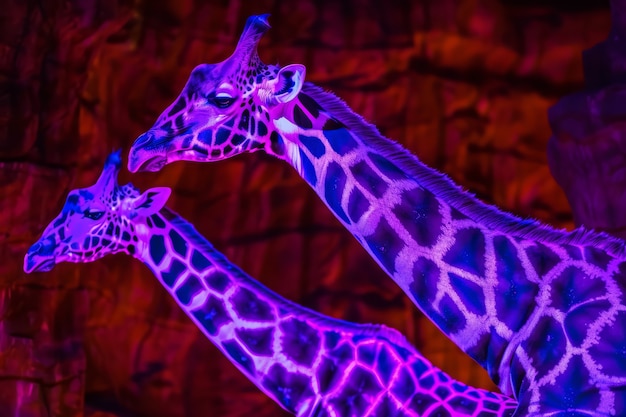 Free photo giraffes in neon lights