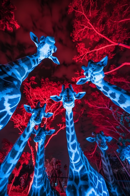 Free photo giraffes in neon lights