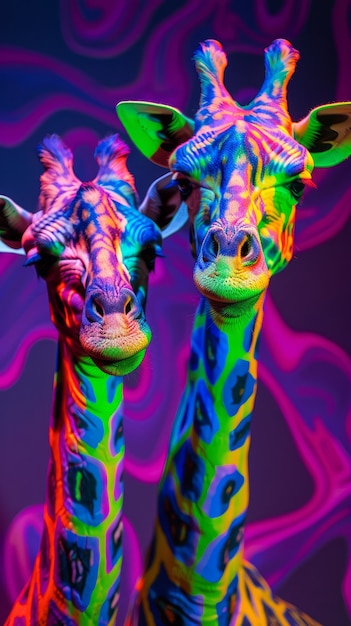 Giraffes in neon lights