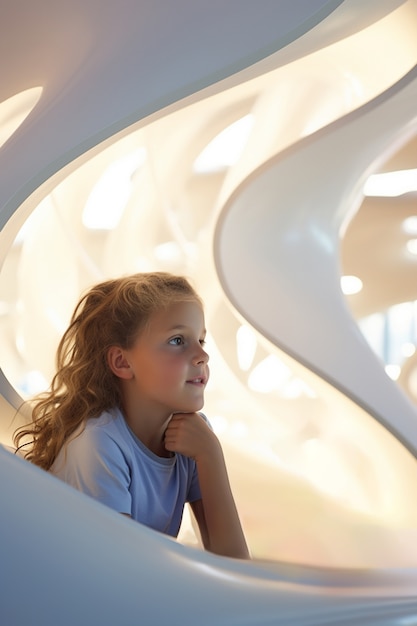 Free photo girl in futuristic school classroom