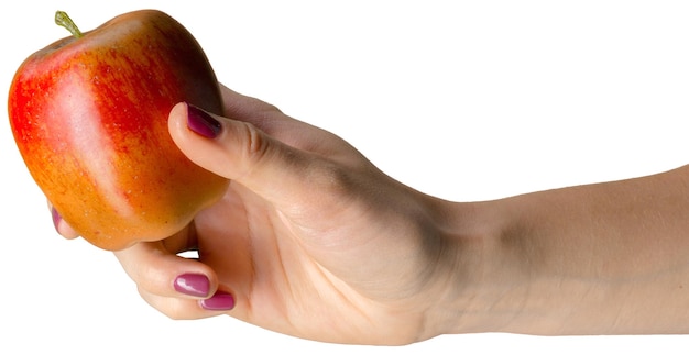 Free Photo girl hands holding a red apple over white background