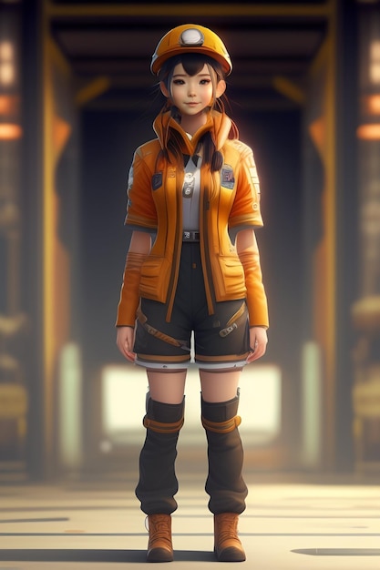 A girl in a orange jacket with the word fire on it