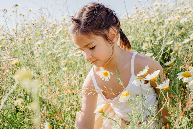 Free Photo girl picking flowers in field