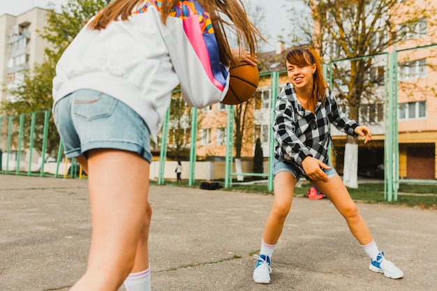 Girl playing basketball