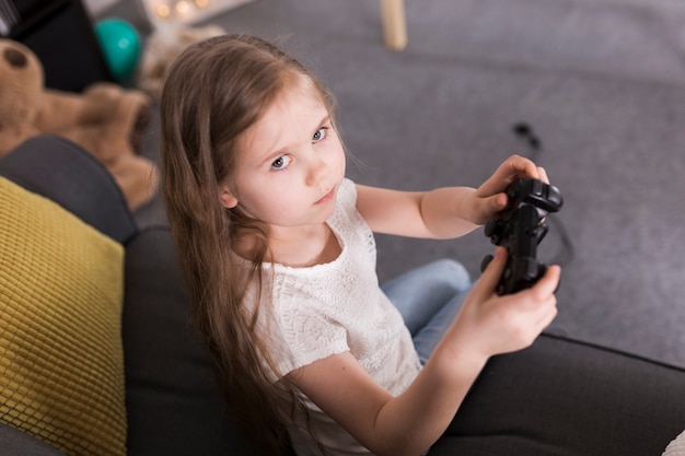 Girl playing on console