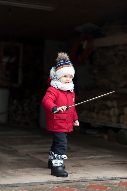 Free photo girl playing with sword