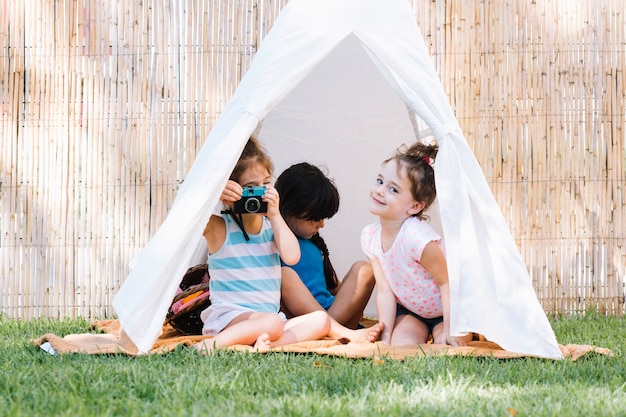 Girl posing in tent