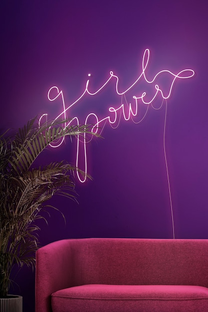 Free Photo girl power neon sign in authentic cafe