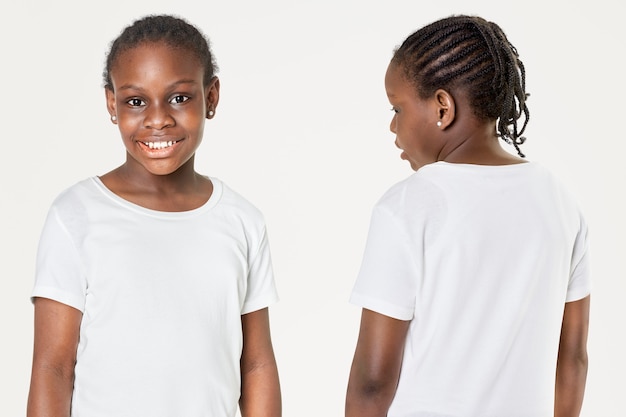 Girl&#39;s casual in white tee front and back