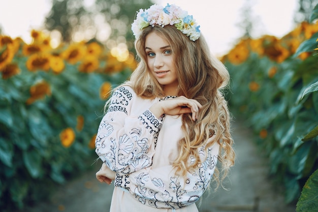 Free Photo girl and sunflowers