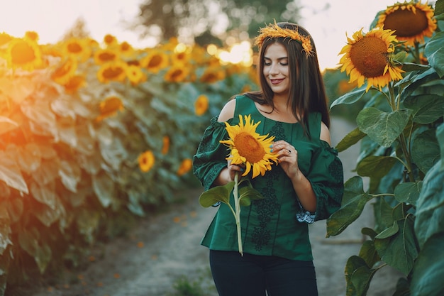 girl and sunflowers