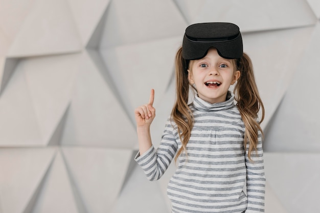 Girl wearing virtual reality headset