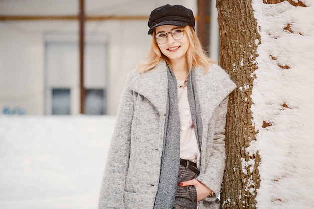 Girl in a winter city