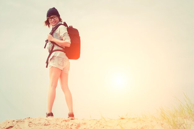 Girl with a black backpack