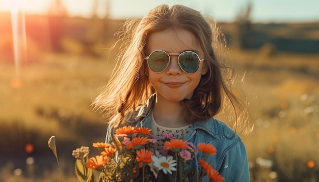 A girl with a bouquet of flowers