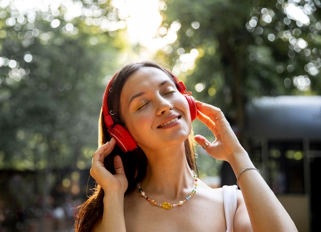 Girl with headphones enjoying music